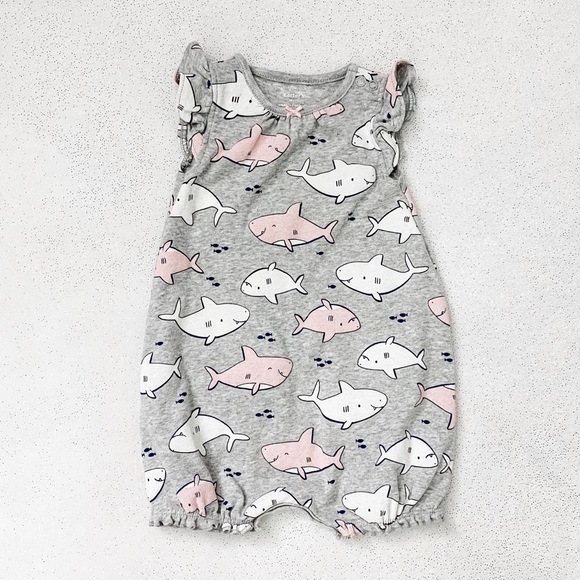 Carter's Other - Carter’s Baby Girl Gray Shark Print Romper